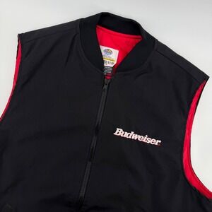 Budweiser Vintage Bomber Vest‎ Mens Black Red Insulated Full Zip Workwear XL